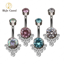 Titanium Internally Threaded Multi Color Zircon Curve Banana Navel Piercing Belly Button Ring